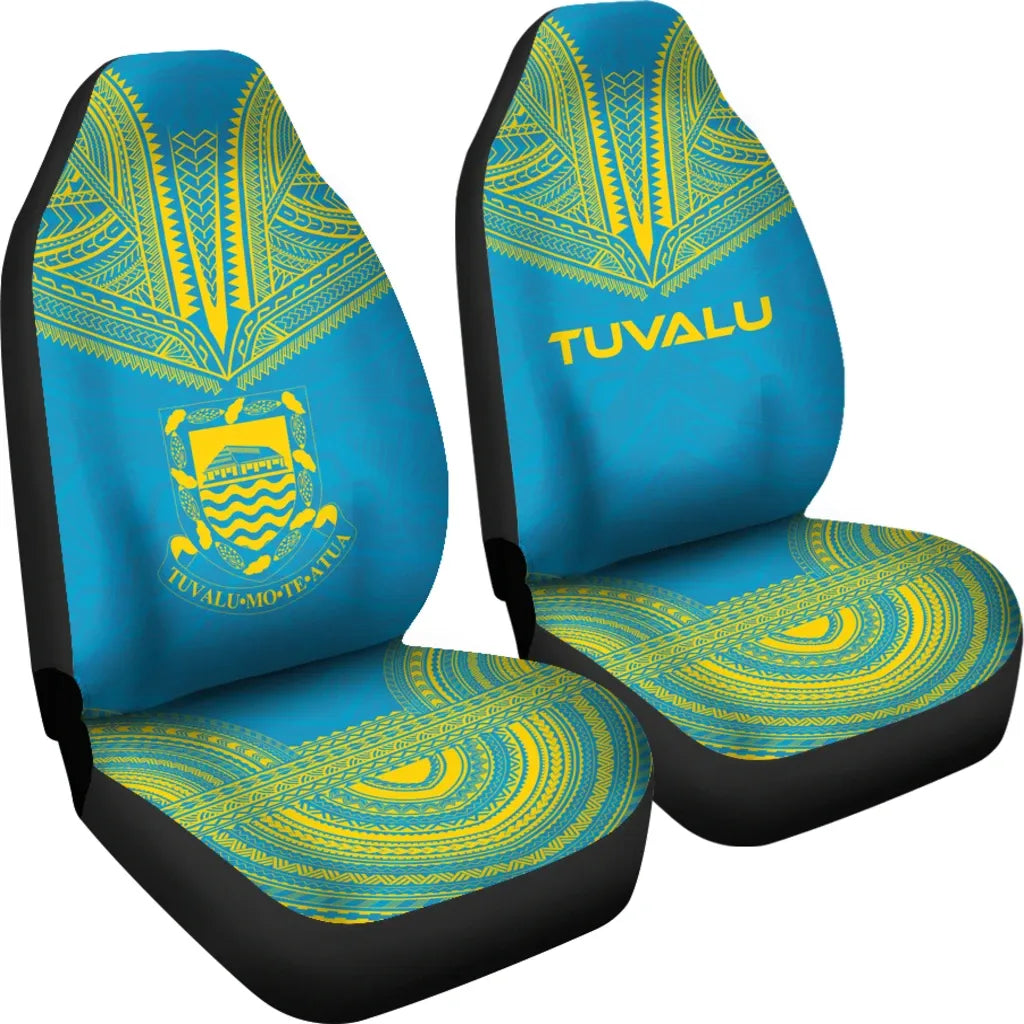Tuvalu Car Seat Cover - Tuvalu Coat Of Arms Polynesian Chief Tattoo Light Blue Version