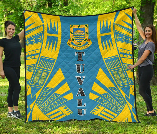 Tuvalu Premium Quilt - Tuvalu Coat Of Arms Polynesian Yellow Tattoo