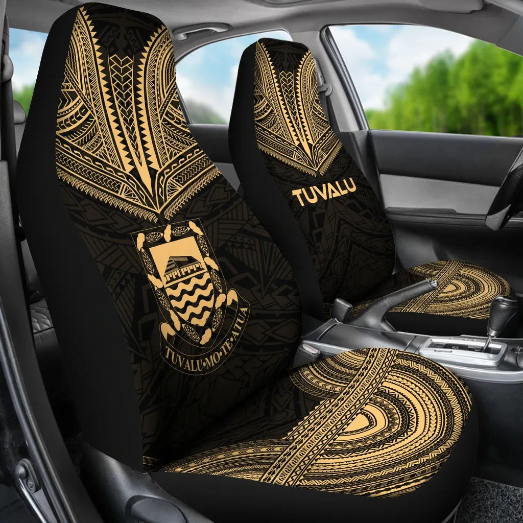 Tuvalu Car Seat Cover - Tuvalu Coat Of Arms Polynesian Chief Tattoo Gold Version