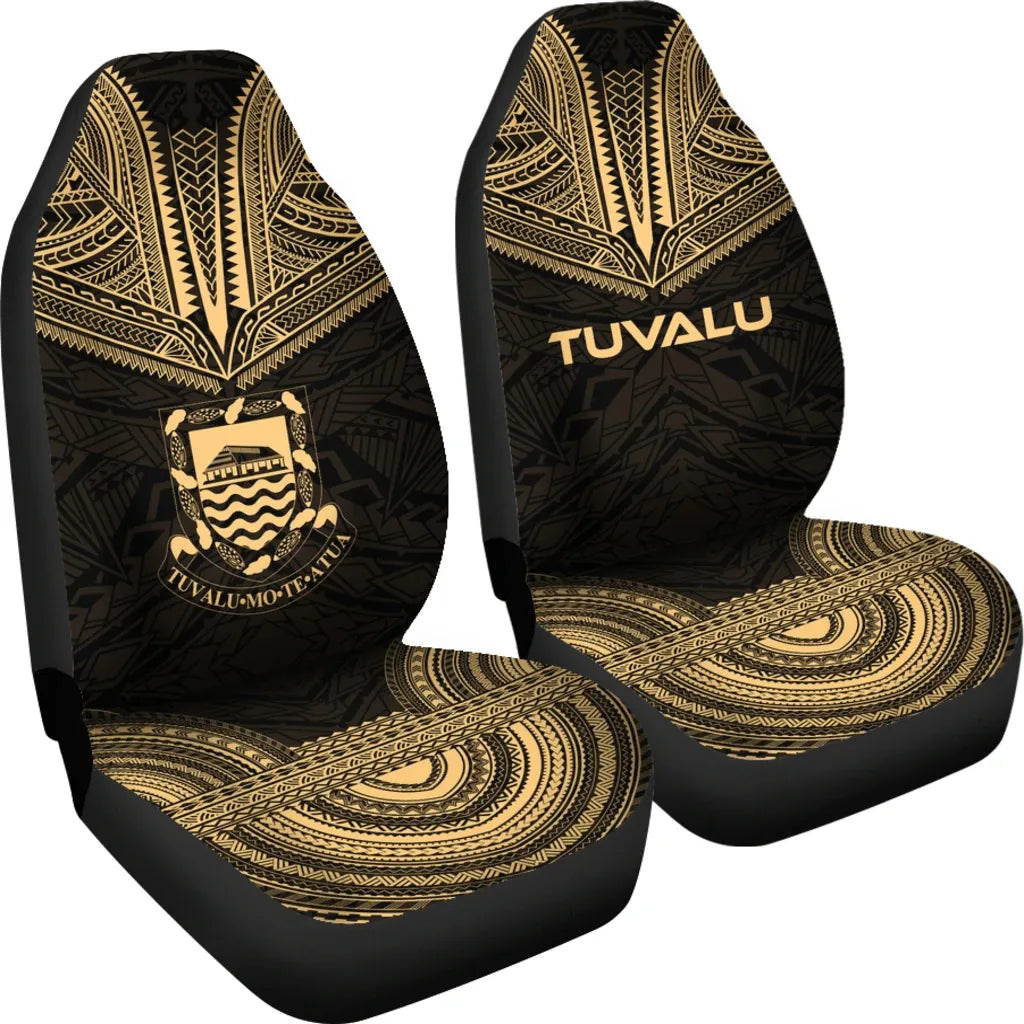 Tuvalu Car Seat Cover - Tuvalu Coat Of Arms Polynesian Chief Tattoo Gold Version
