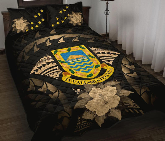 Tuvalu Polynesian Quilt Bed Set Hibiscus Gold