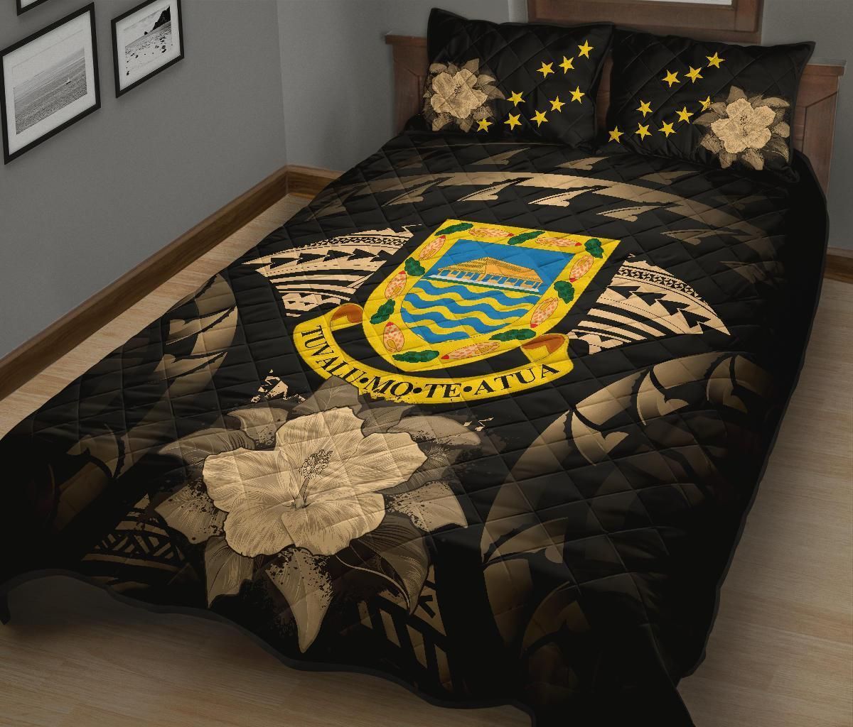 Tuvalu Polynesian Quilt Bed Set Hibiscus Gold