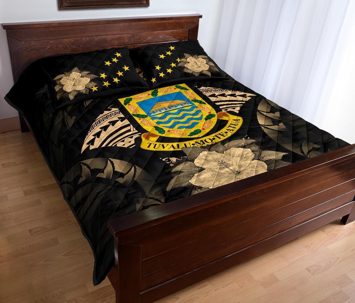 Tuvalu Polynesian Quilt Bed Set Hibiscus Gold