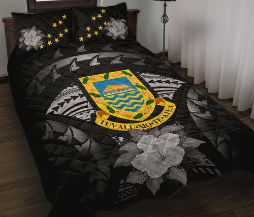Tuvalu Polynesian Quilt Bed Set Hibiscus Gray
