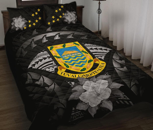Tuvalu Polynesian Quilt Bed Set Hibiscus Gray