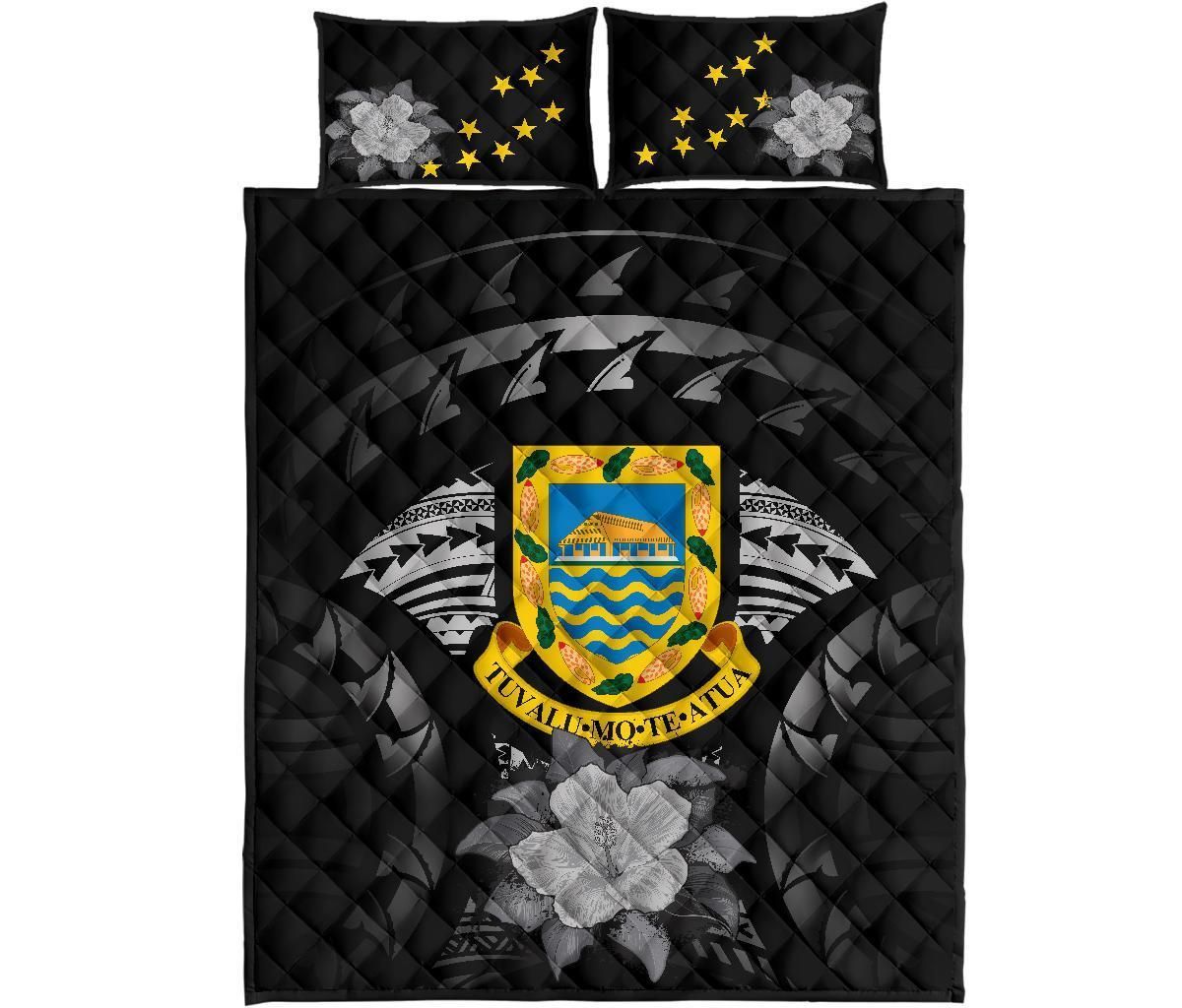 Tuvalu Polynesian Quilt Bed Set Hibiscus Gray