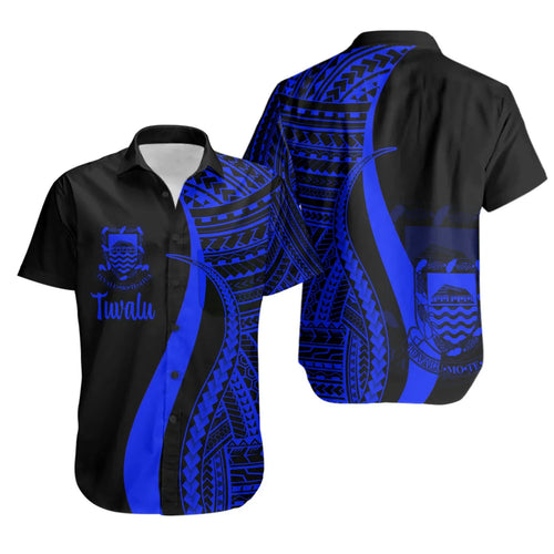 Tuvalu Short Sleeve Shirt - Blue Polynesian Tentacle Tribal Pattern