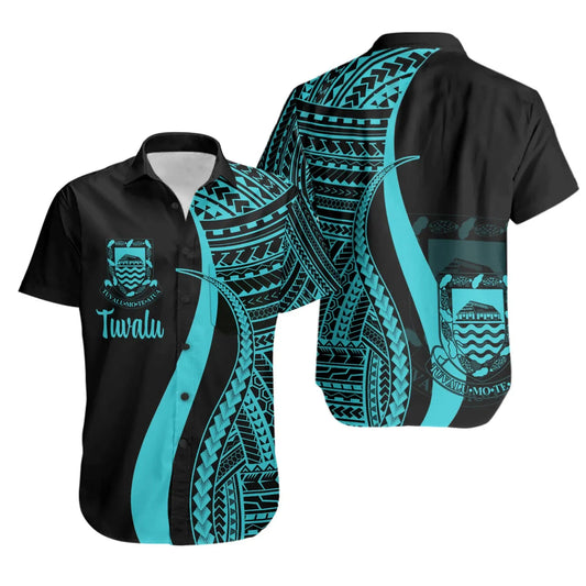 Tuvalu Short Sleeve Shirt - Turquoise Polynesian Tentacle Tribal Pattern
