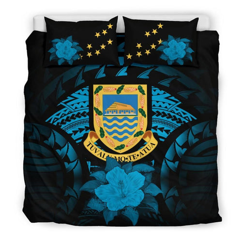 Tuvalu Duvet Cover Set - Tuvalu Coat Of Arms & Hibiscus