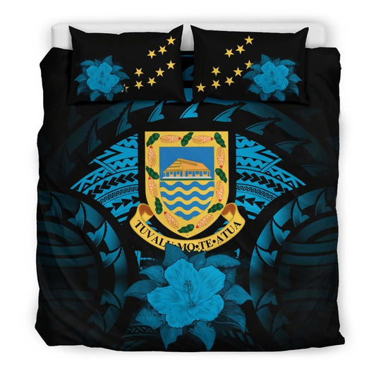 Tuvalu Duvet Cover Set - Tuvalu Coat Of Arms & Hibiscus