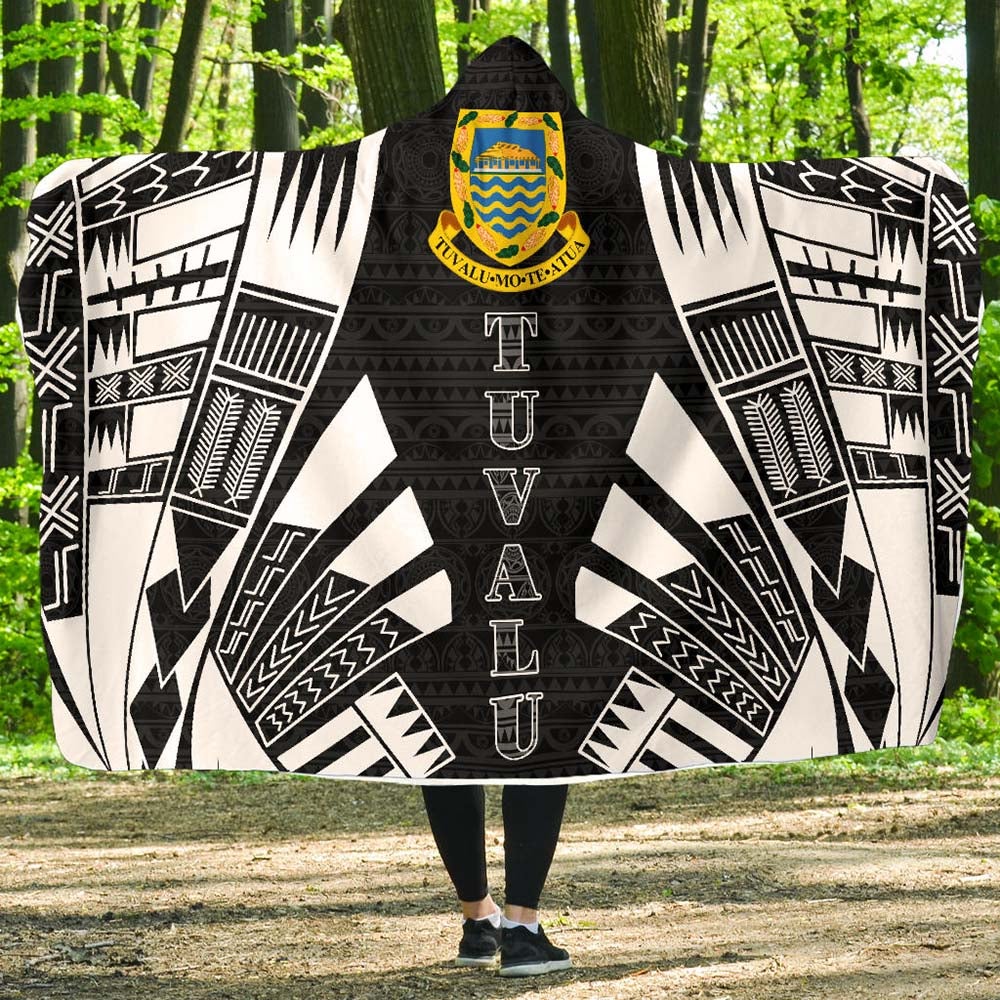 Tuvalu Hooded Blanket - Polynesian Tattoo Black