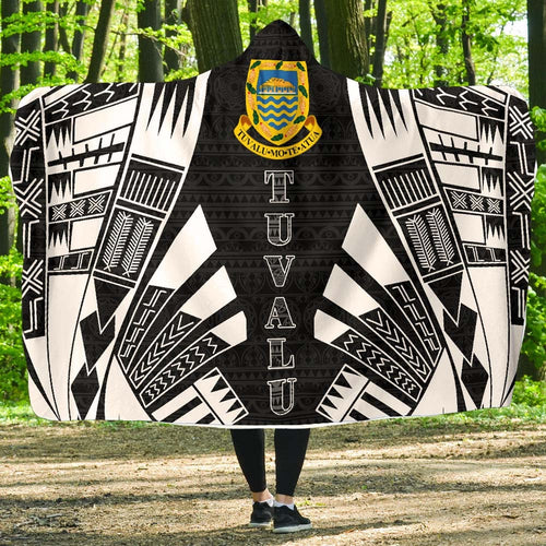 Tuvalu Hooded Blanket - Polynesian Tattoo Black