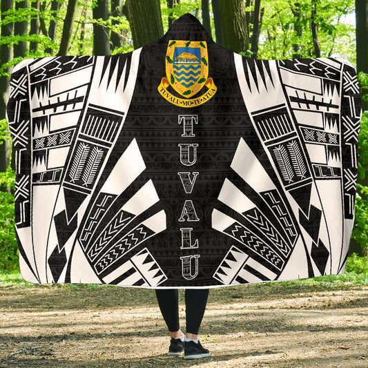 Tuvalu Hooded Blanket - Polynesian Tattoo Black