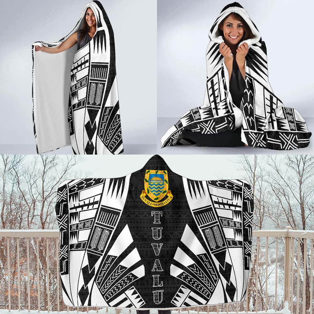Tuvalu Hooded Blanket - Polynesian Tattoo Black