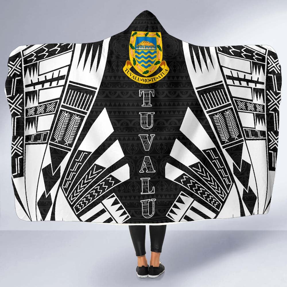 Tuvalu Hooded Blanket - Polynesian Tattoo Black