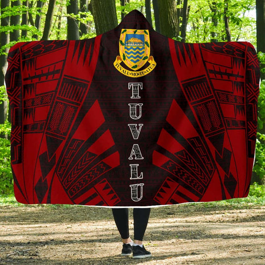 Tuvalu Hooded Blanket - Polynesian Tattoo Red