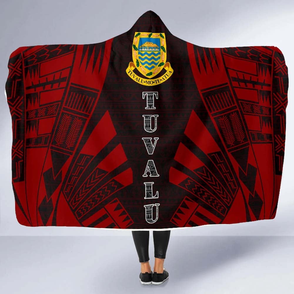 Tuvalu Hooded Blanket - Polynesian Tattoo Red