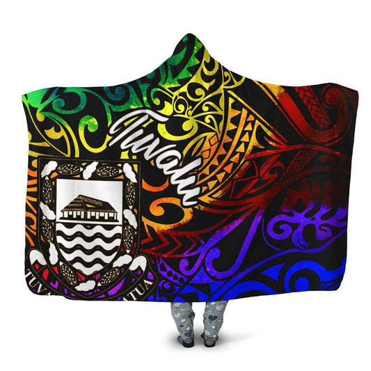 Tuvalu Hooded Blanket - Rainbow Polynesian Pattern