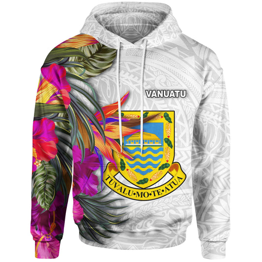 Tuvalu Hoodie Hibiscus Polynesian White pattern