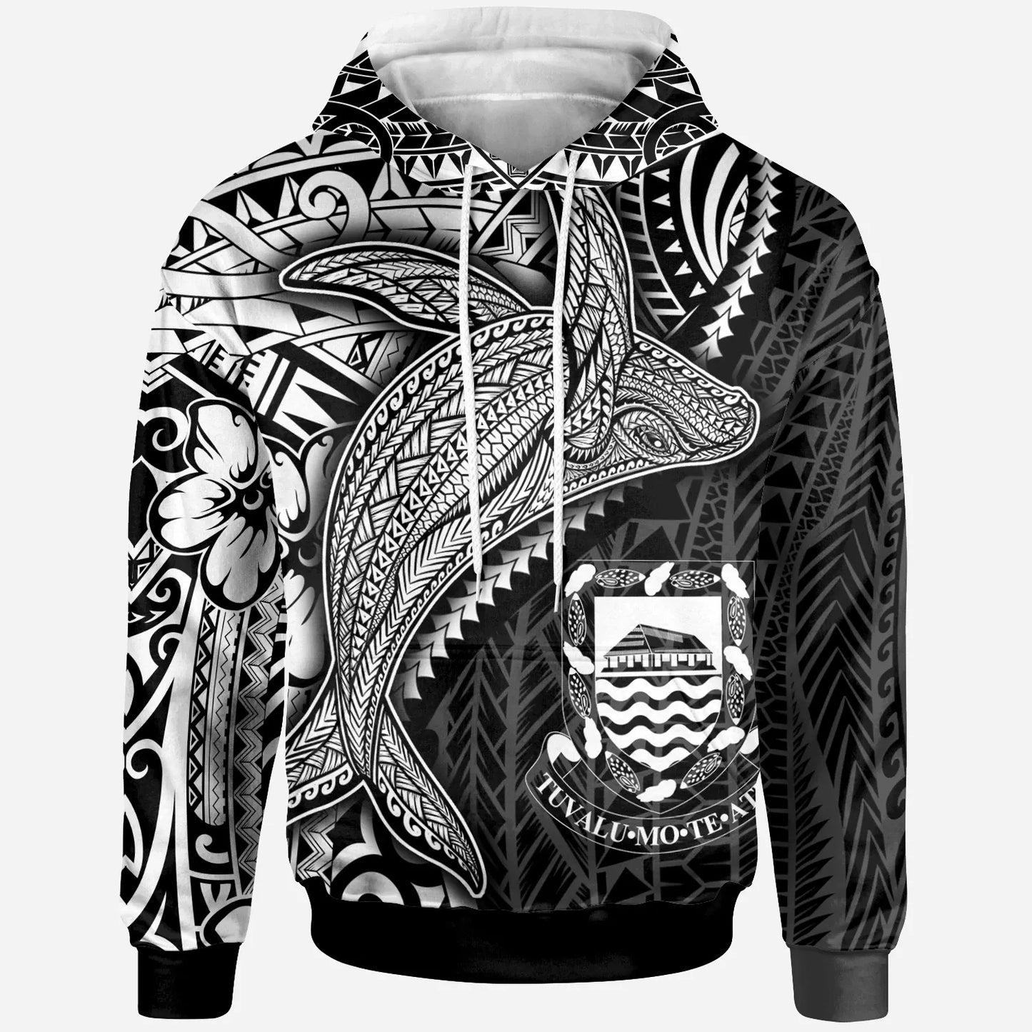 Tuvalu Hoodie - Humpback Whale & Coat of Arms White
