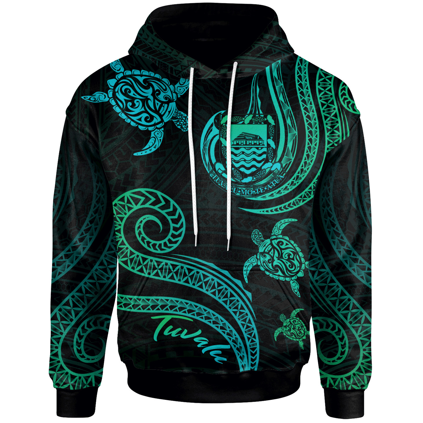 Tuvalu Hoodie - Polynesian Turtle With Pattern