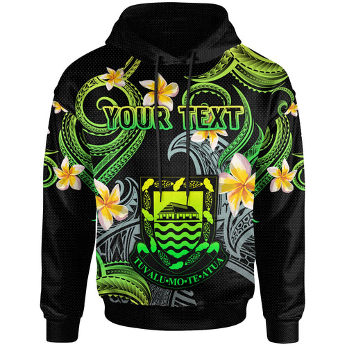 Tuvalu Hoodie - Custom Personalised Polynesian Waves with Plumeria Flowers (Green)