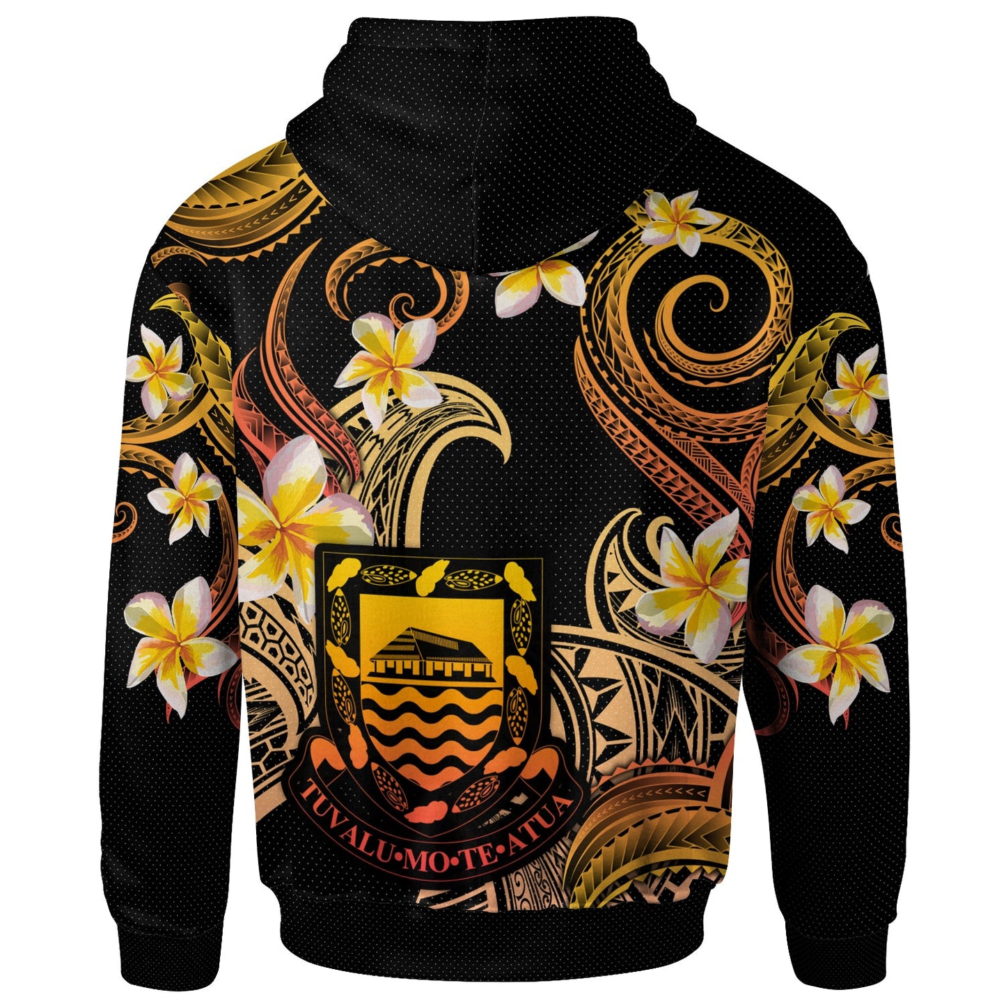 Tuvalu Hoodie - Custom Personalised Polynesian Waves with Plumeria Flowers (Orange)