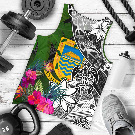 Tuvalu Men Tank Top - Turtle Plumeria Banana Leaf
