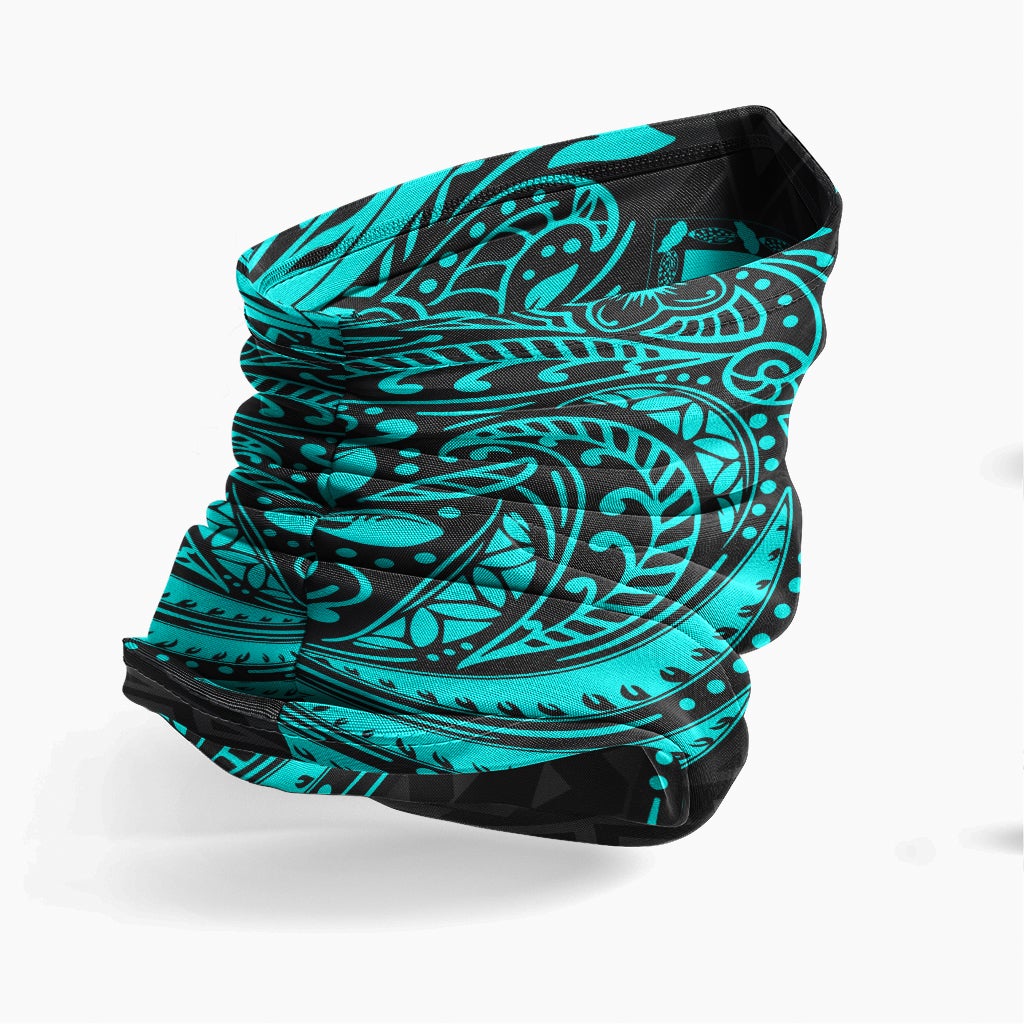 Tuvalu Neck Gaiter - Floral Tattoo Neon Blue