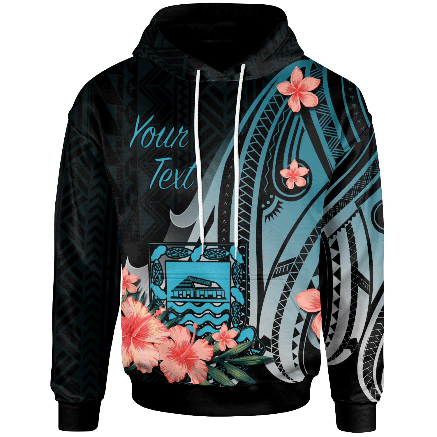 Tuvalu Personalised Custom Hoodie - Turquoise Polynesian Hibiscus Pattern Style