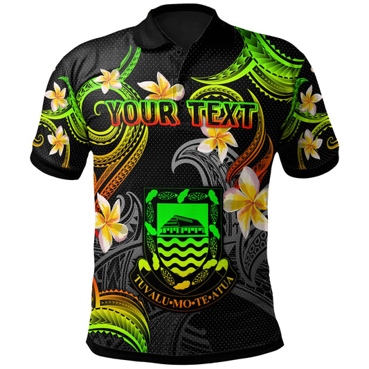 Tuvalu Polo Shirt - Custom Personalised Polynesian Waves with Plumeria Flowers (Reggae)