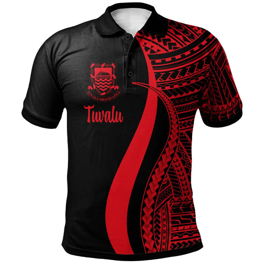 Tuvalu Polo Shirt Red - Polynesian Tentacle Tribal Pattern