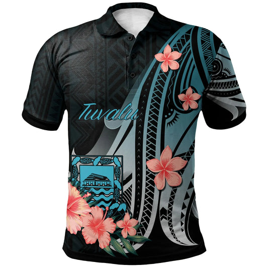 Tuvalu Polo Shirt - Turquoise Polynesian Hibiscus Pattern Style