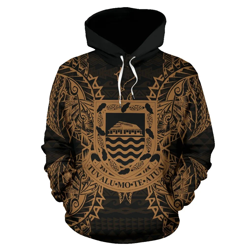 Tuvalu Polynesian ll Over Hoodie Map Gold