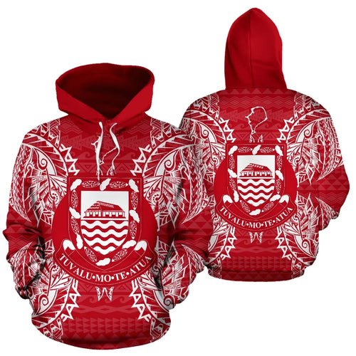 Tuvalu Polynesian All Over Hoodie Map Red White