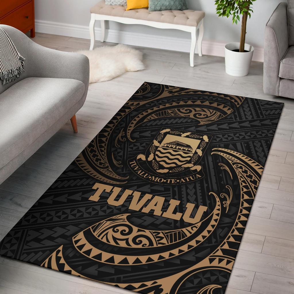 Tuvalu Polynesian Area Rug - Gold Tribal Wave