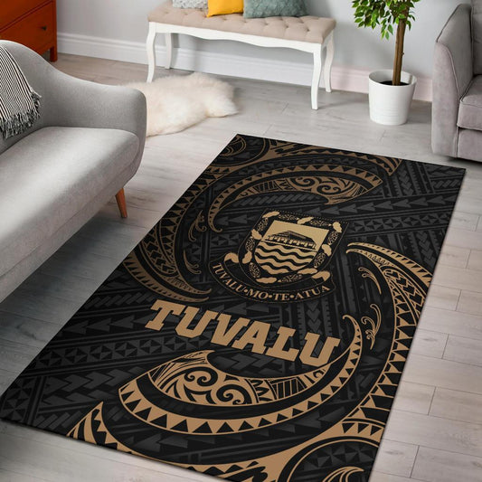 Tuvalu Polynesian Area Rug - Gold Tribal Wave