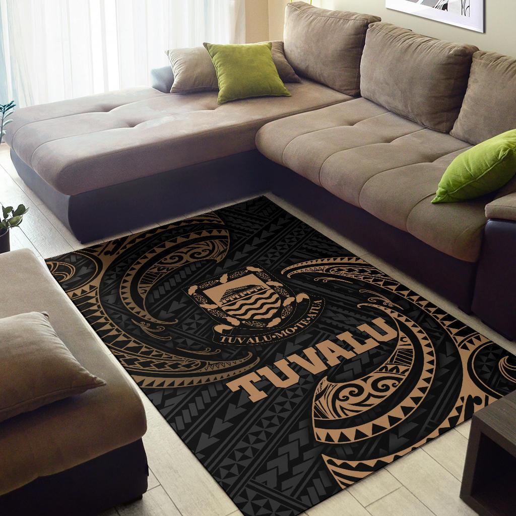 Tuvalu Polynesian Area Rug - Gold Tribal Wave