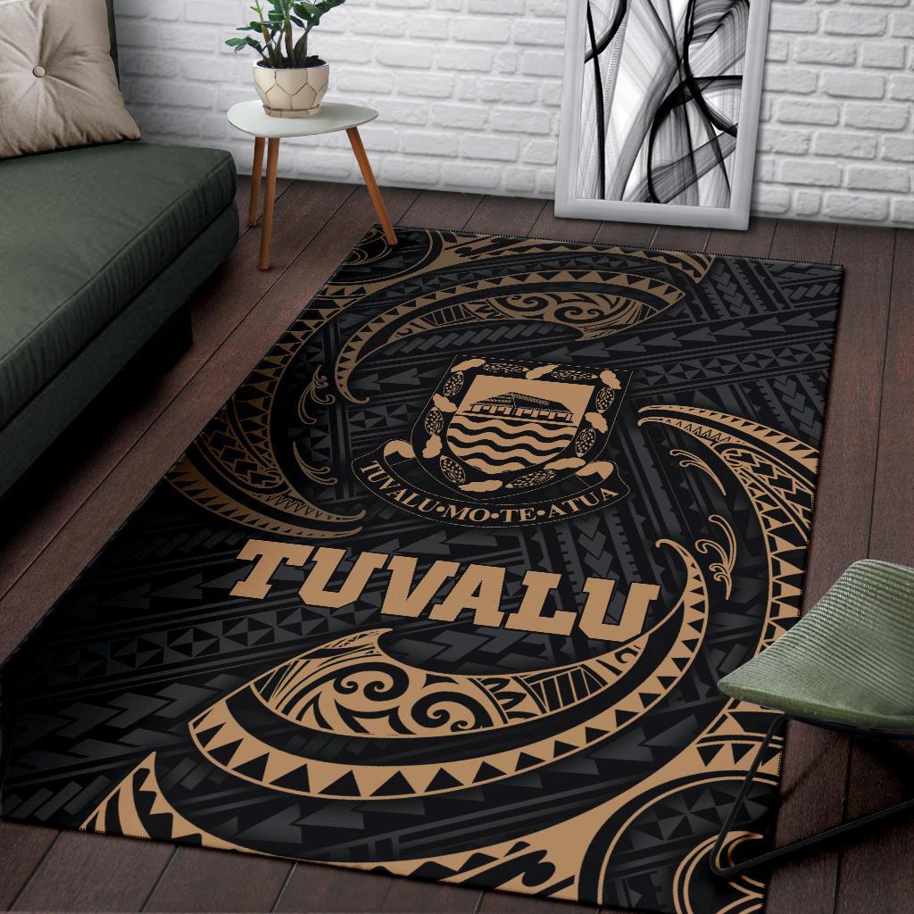 Tuvalu Polynesian Area Rug - Gold Tribal Wave