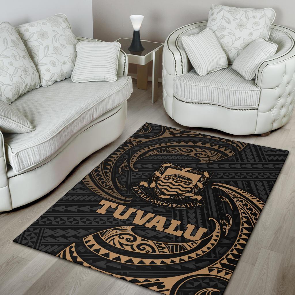 Tuvalu Polynesian Area Rug - Gold Tribal Wave