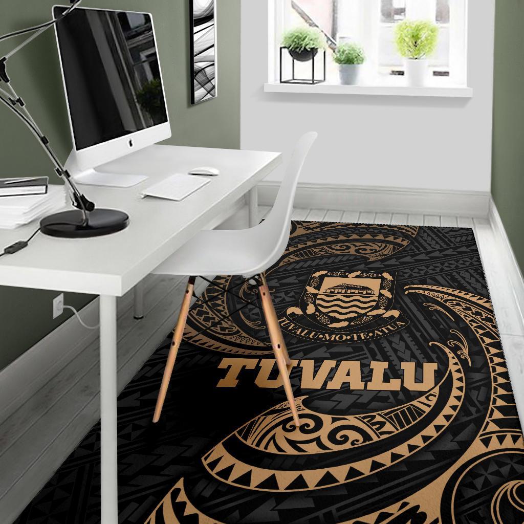 Tuvalu Polynesian Area Rug - Gold Tribal Wave