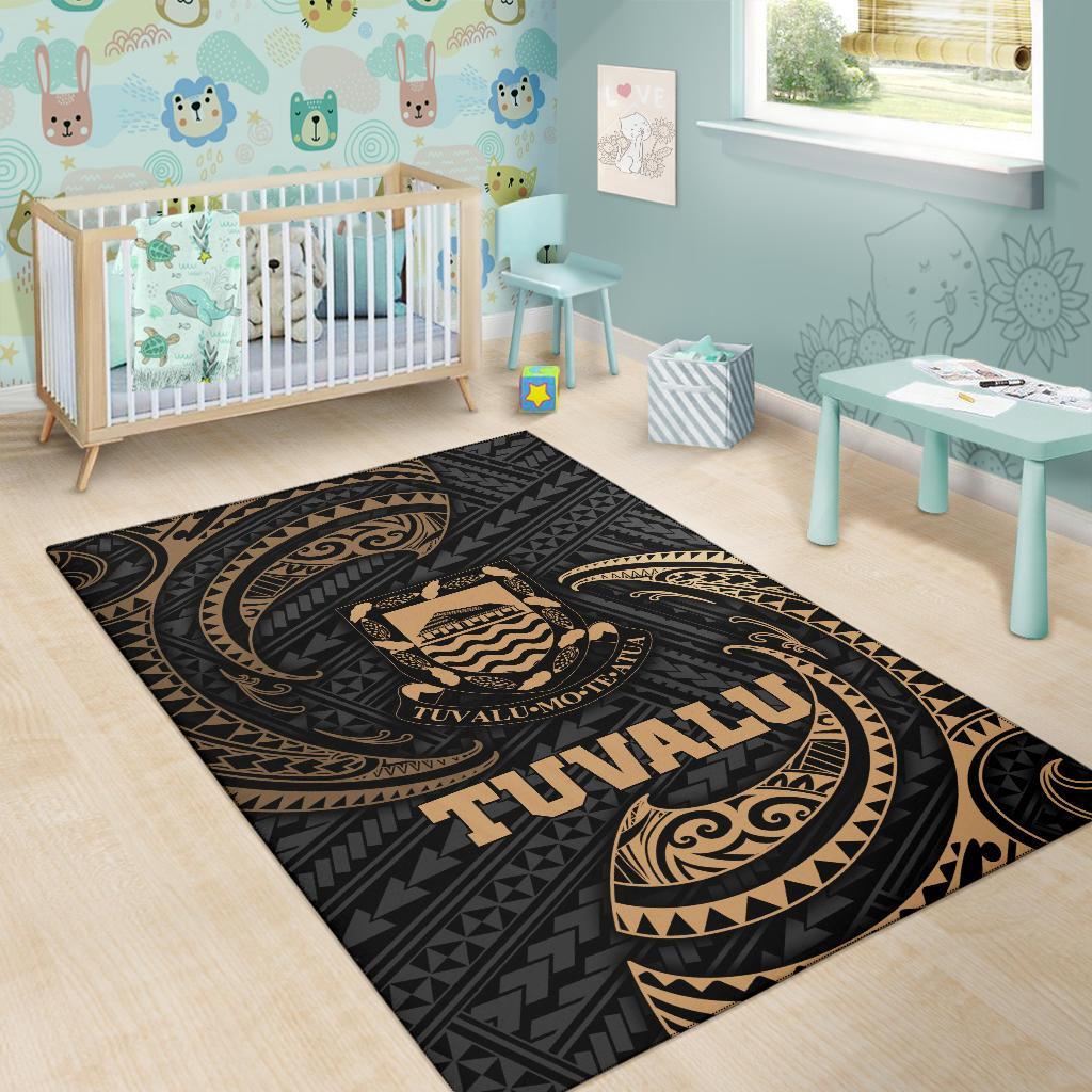 Tuvalu Polynesian Area Rug - Gold Tribal Wave