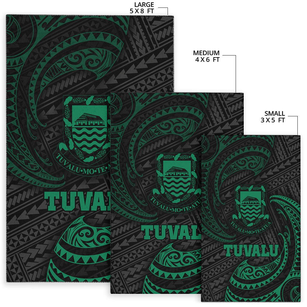 Tuvalu Polynesian Area Rug - Green Tribal Wave