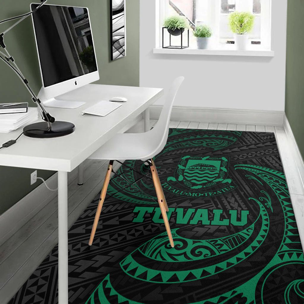 Tuvalu Polynesian Area Rug - Green Tribal Wave