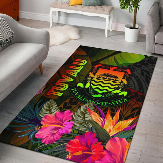 Tuvalu Polynesian Area Rug - Hibiscus and Banana Leaves