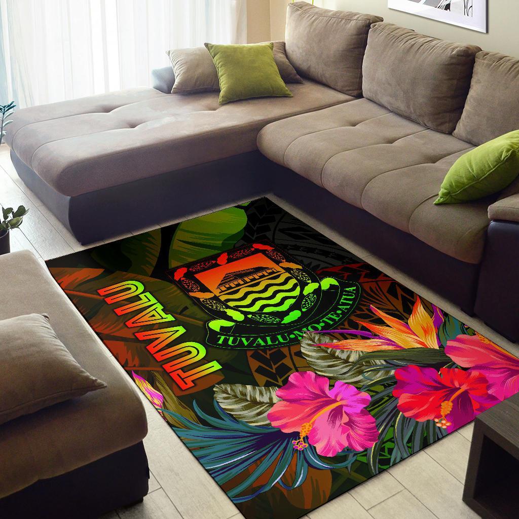 Tuvalu Polynesian Area Rug - Hibiscus and Banana Leaves