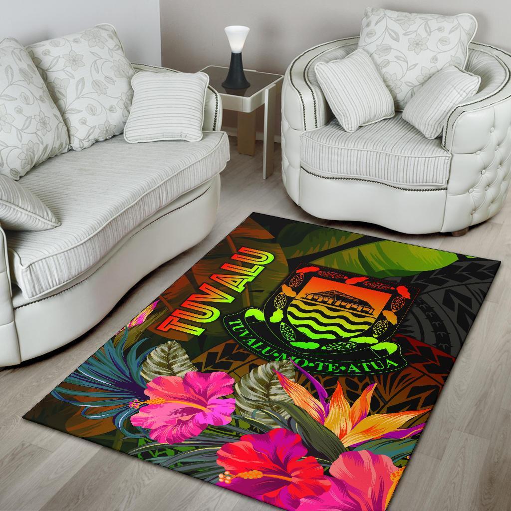 Tuvalu Polynesian Area Rug - Hibiscus and Banana Leaves