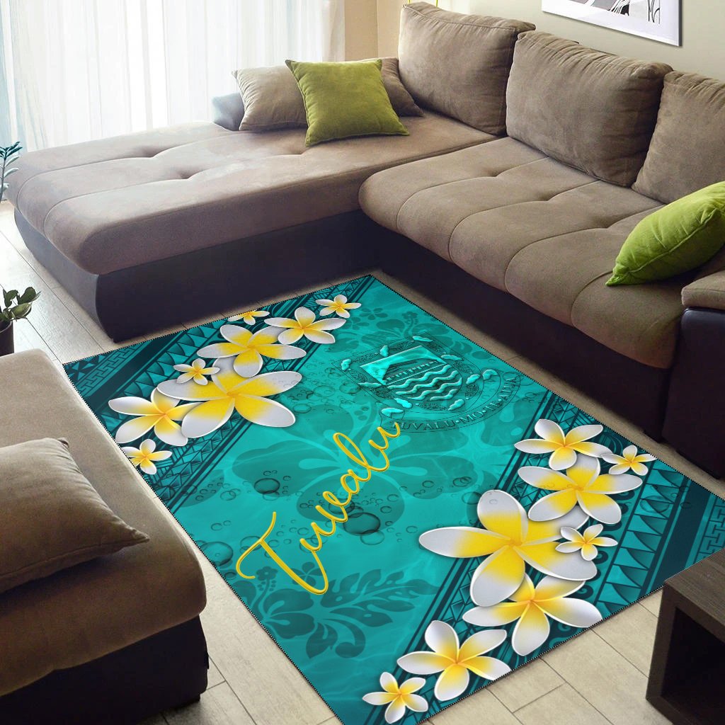 Tuvalu Polynesian Area Rug - Plumeria With Blue Ocean
