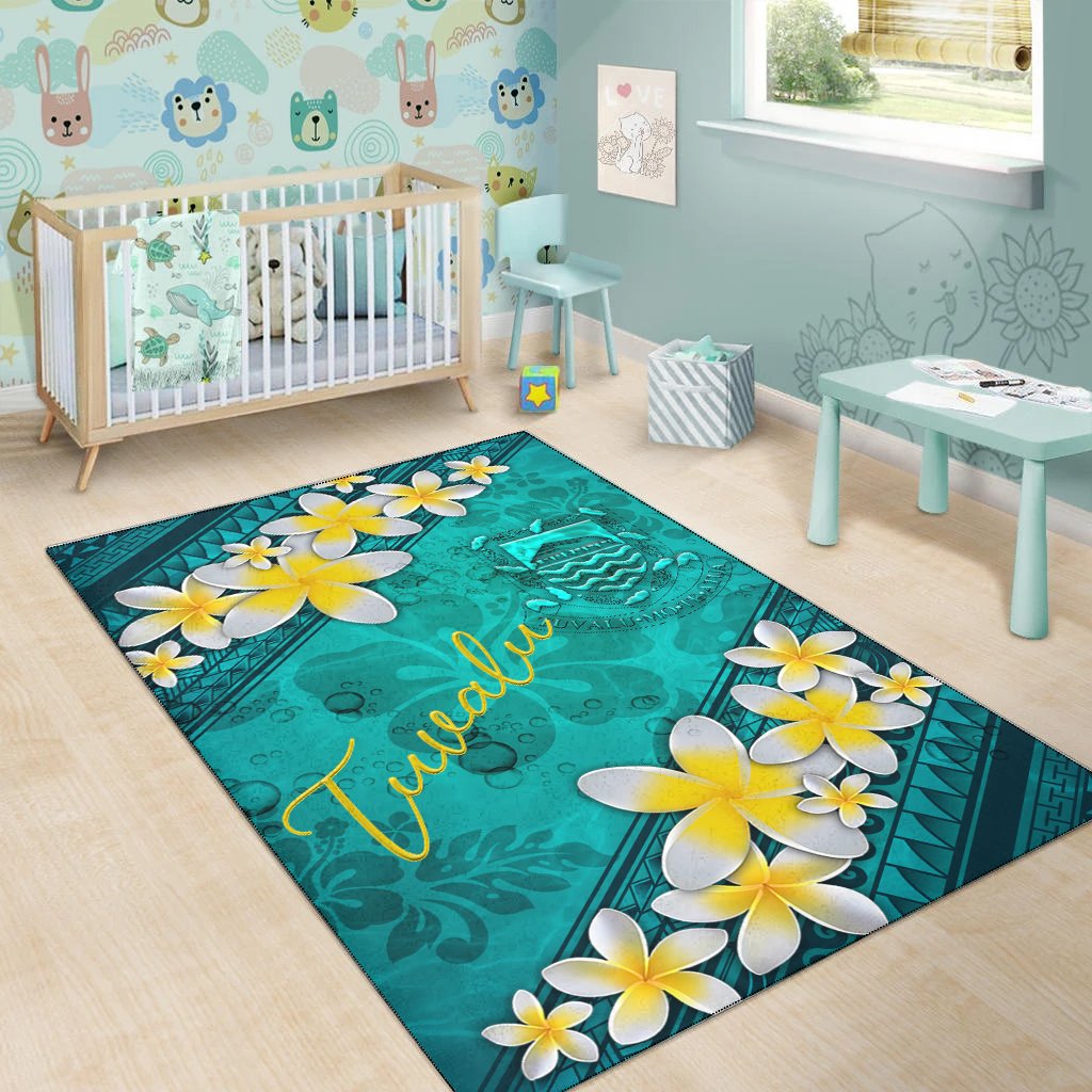 Tuvalu Polynesian Area Rug - Plumeria With Blue Ocean