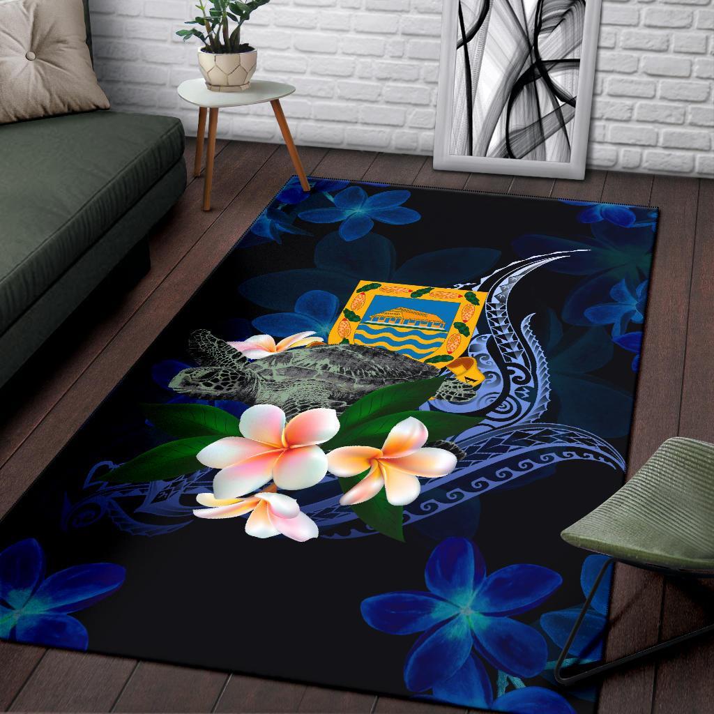 Tuvalu Polynesian Area Rug - Turtle With Plumeria Flowers